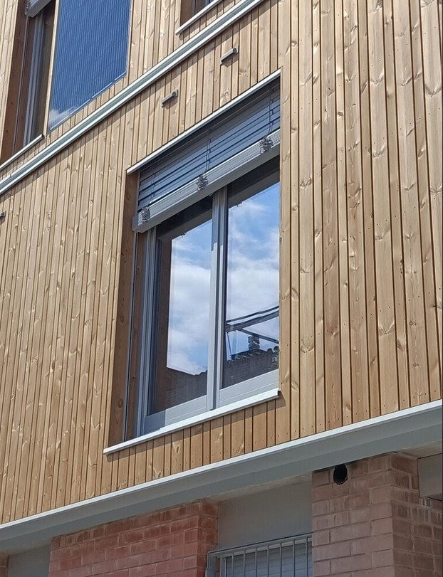 wooden industrialised panel facade detail