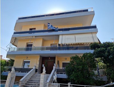 facade building renovated athens greece